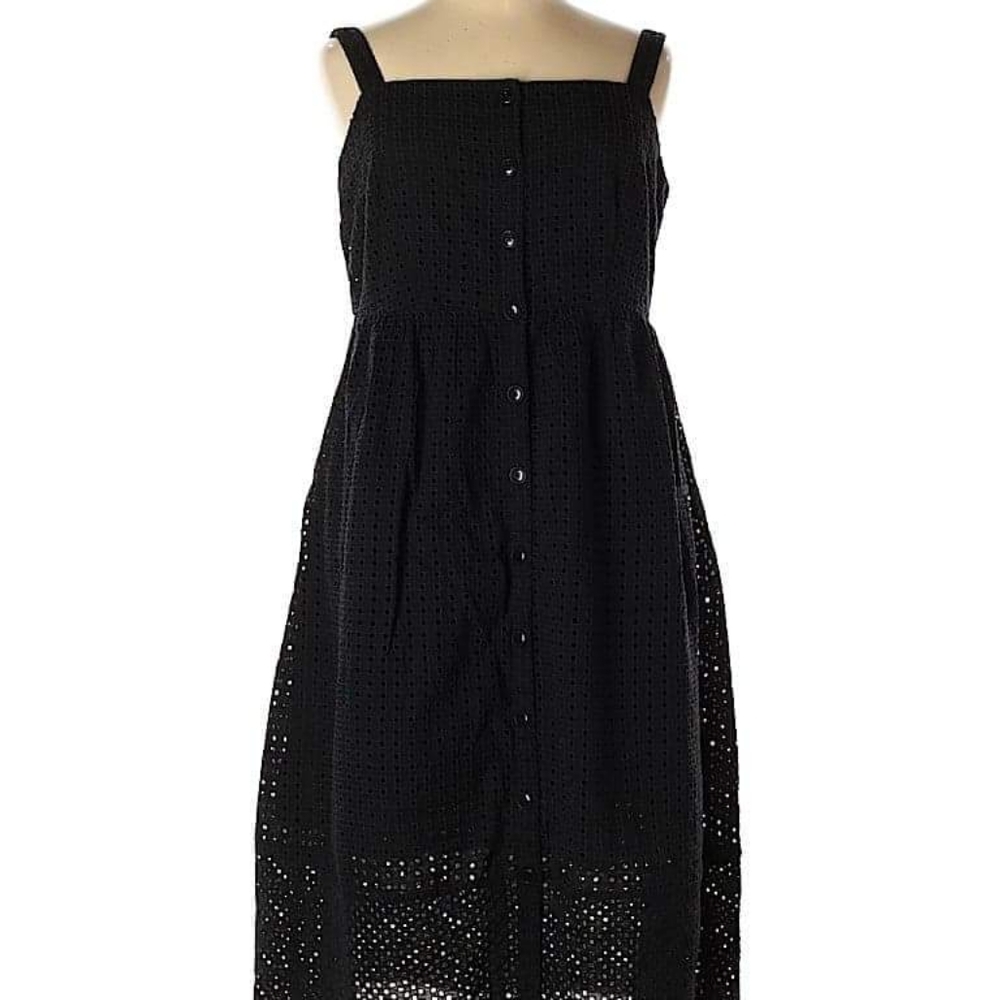 J Crew Black Eyelet Cotton Dress, size 16